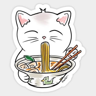 Cat eating a soup Sticker